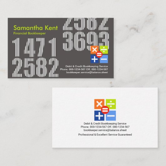 Carte De Visite Bookkeeper Creative Big Stried Number (Devant / Derrière)