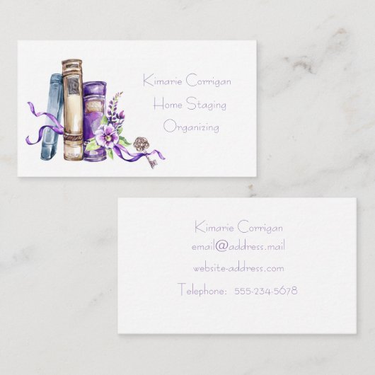 Carte De Visite Books d'aquarelle pourpre (Devant / Derrière)