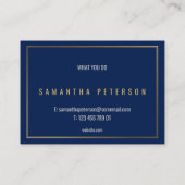 Carte De Visite Bordure à effet doré, fond bleu professionnel (Dos)