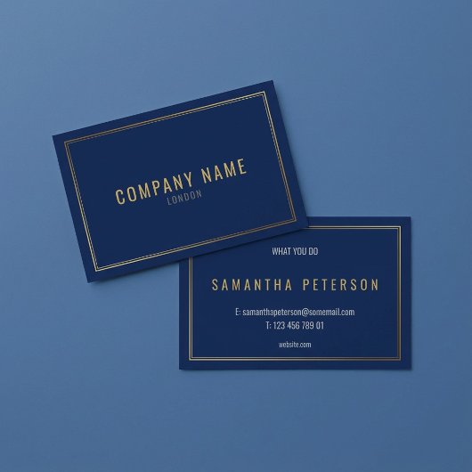 Carte De Visite Bordure à effet doré, fond bleu professionnel