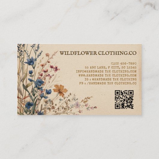 Carte De Visite Bordure beige Boho rustique Fleur sauvage (Dos)