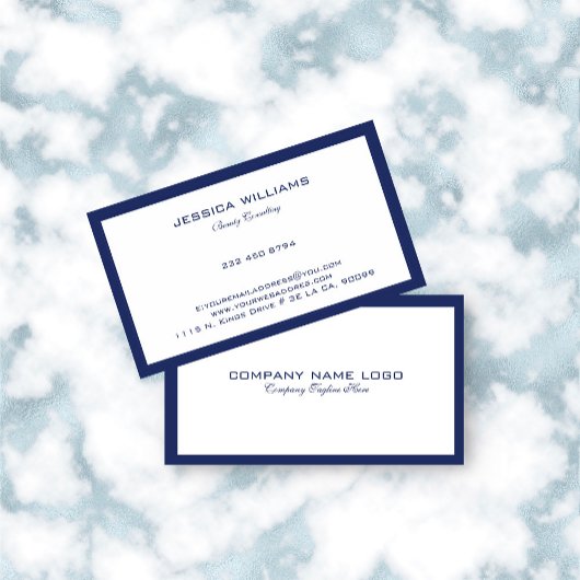Carte De Visite Bordure bleu marine minimaliste sur blanc
