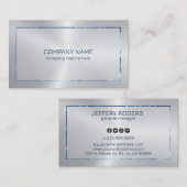 Carte De Visite Bordure bleue texture métallique argentée (Devant / Derrière)