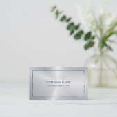 Carte De Visite Bordure bleue texture métallique argentée (Debout devant)