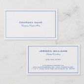 Carte De Visite Bordure Bleue Tin Simple Et Moderne En Blanc (Devant / Derrière)