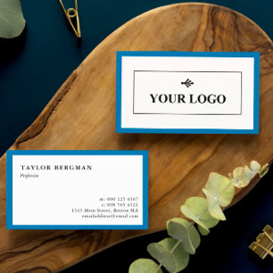 Carte De Visite Bordure bleue Votre logo minimaliste