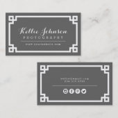 Carte De Visite Bordure clé grecque chic blanc et gris charbon de (Devant / Derrière)