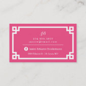 Carte De Visite Bordure clé grecque chic rose et blanc (Dos)