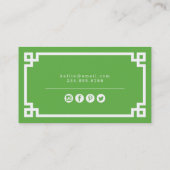 Carte De Visite Bordure clé grecque chic verte et blanche (Dos)