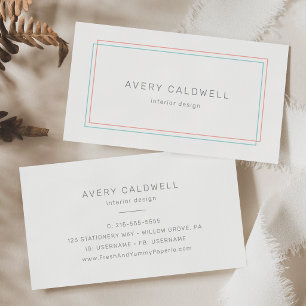 Carte De Visite Bordure corail et sarcelle minimaliste AVERY
