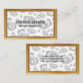 Carte De Visite Bordure d'antiquité or | Motif noir à fleurs Paisl (Devant / Derrière)