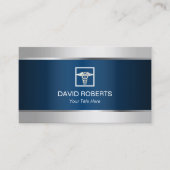 Carte De Visite Bordure d'argent Médicale Elégant Marine Bleu Méta (Devant)