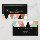 Carte De Visite Bordure de finition dorée noire | Motif géométriqu (Devant / Derrière)