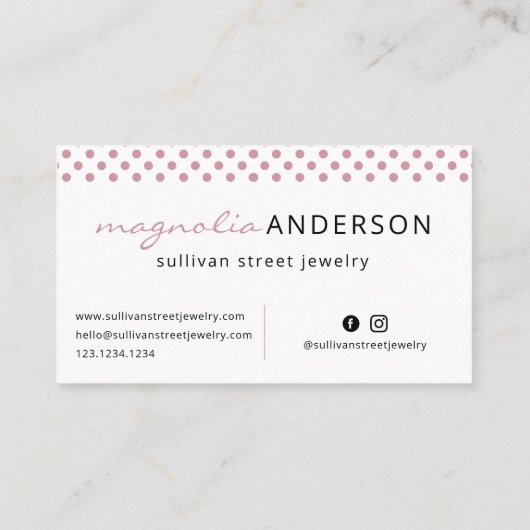Carte De Visite Bordure de point rose blanc Polka (Dos)