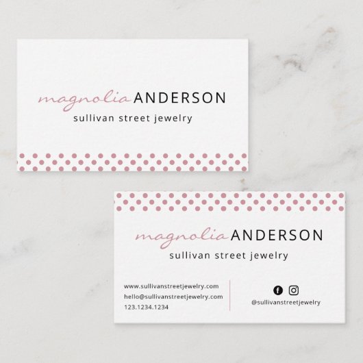 Carte De Visite Bordure de point rose blanc Polka (Devant / Derrière)
