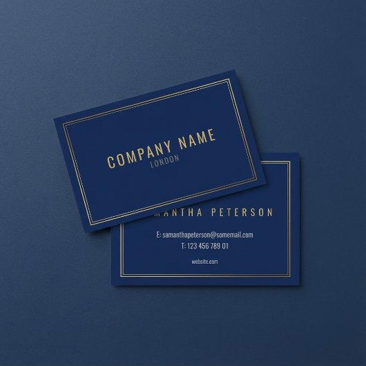 Carte De Visite Bordure d'effet or, bleu professionnel