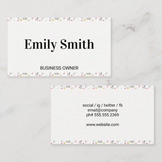 Carte De Visite Bordure d'éléments floraux élégants (Devant / Derrière)