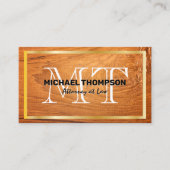 Carte De Visite Bordure d'or | Arrière - plan de grains de bois (Devant)
