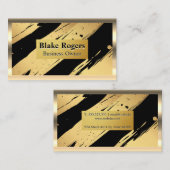 Carte De Visite Bordure d'or | Arrière - plan noir d'or brossé (Devant / Derrière)
