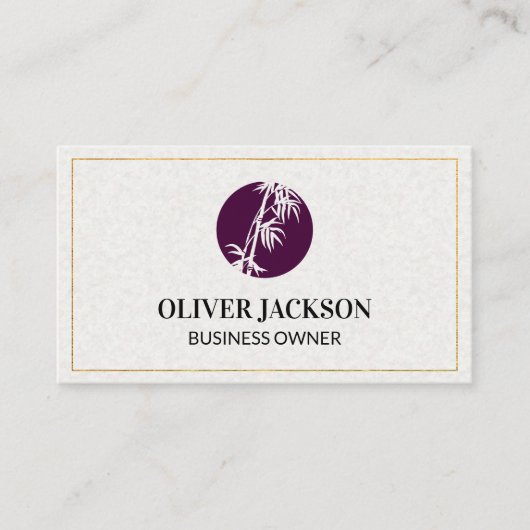 Carte De Visite Bordure d'or | Icône Bambou | Texture papier (Devant)