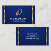 Carte De Visite Bordure d'or | Icône bleue | Logo de l'entreprise (Devant / Derrière)