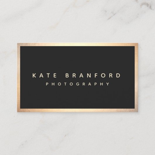 Carte De Visite Bordure d'or noir moderne professionnel (Devant)