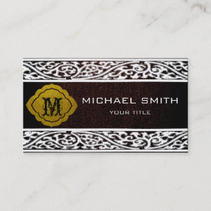 Carte De Visite Bordure en cuir Brown foncé blanc Damas