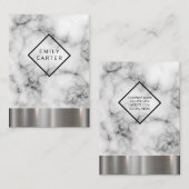 Carte De Visite Bordure en diamant de marbre Argent Métallurgique (Devant / Derrière)