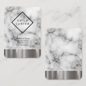 Carte De Visite Bordure en diamant de marbre Argent Métallurgique (Devant / Derrière)