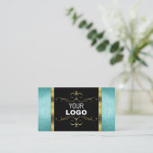 Carte De Visite Bordure en or de Parties scintillant noire et Turq (Debout devant)