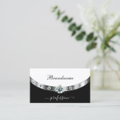 Carte De Visite Bordure et monogramme noir et blanc élégant (Debout devant)