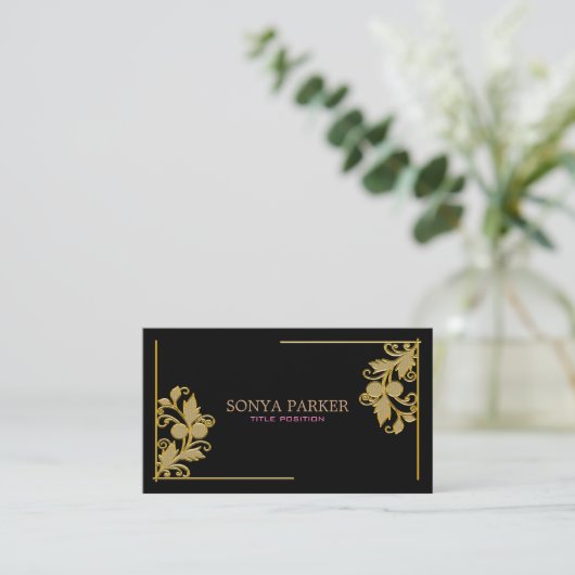 Carte De Visite Bordure florale dorée (Debout devant)