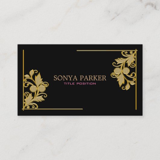 Carte De Visite Bordure florale dorée (Devant)