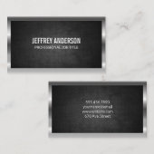 Carte De Visite Bordure métallique argentée Texture noire (Devant / Derrière)