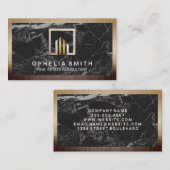 Carte De Visite Bordure métallique | Arrière - plan en marbre noir (Devant / Derrière)