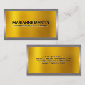 Carte De Visite Bordure métallique en argent | Arrière - plan Gold (Devant / Derrière)