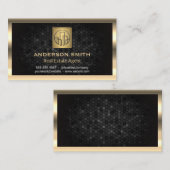 Carte De Visite Bordure métallique or | Icône Générer | Géométriqu (Devant / Derrière)