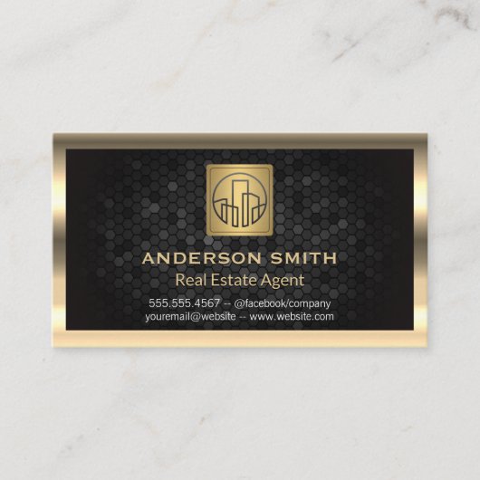 Carte De Visite Bordure métallique or | Icône Générer | Géométriqu (Devant)