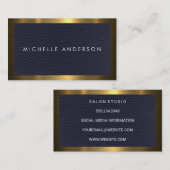 Carte De Visite Bordure métallique or | Texture en cuir bleu (Devant / Derrière)