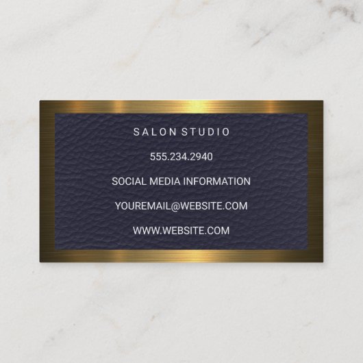 Carte De Visite Bordure métallique or | Texture en cuir bleu (Dos)