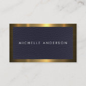 Carte De Visite Bordure métallique or | Texture en cuir bleu (Devant)