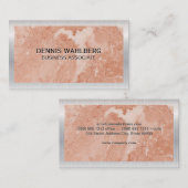 Carte De Visite Bordure métallique | Plaque de marbre orange (Devant / Derrière)