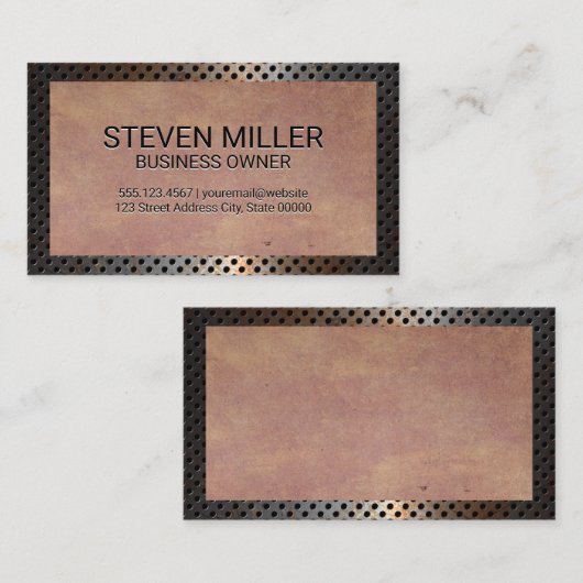 Carte De Visite Bordure métallique rustique perforée | Vielle text (Devant / Derrière)