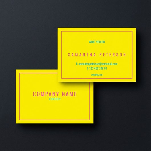 Carte De Visite Bordure néon rose fine, jaune