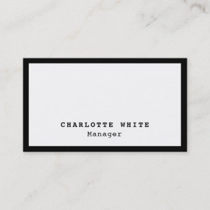 Carte De Visite Bordure noire chic Blanc Professionnel Moderne Pla