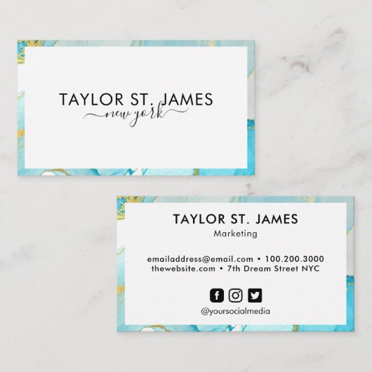 Carte De Visite Bordure noire or bleu vert (Devant / Derrière)