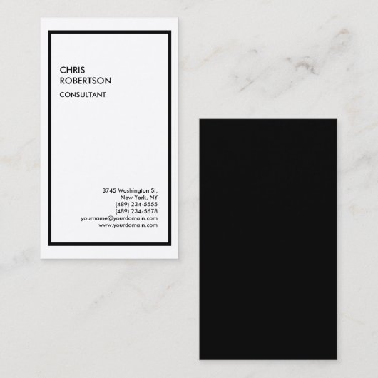 Carte De Visite Bordure noire spéciale exclusive Blanc moderne Uni (Devant / Derrière)