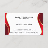 Carte De Visite Bordure ondulée rouge et or sur blanc (Dos)