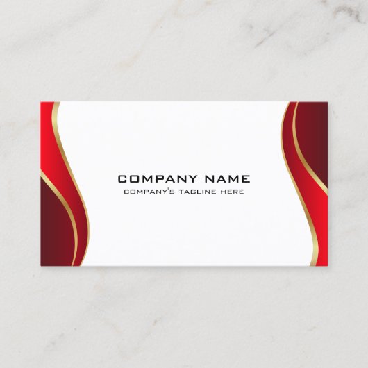 Carte De Visite Bordure ondulée rouge et or sur blanc (Devant)