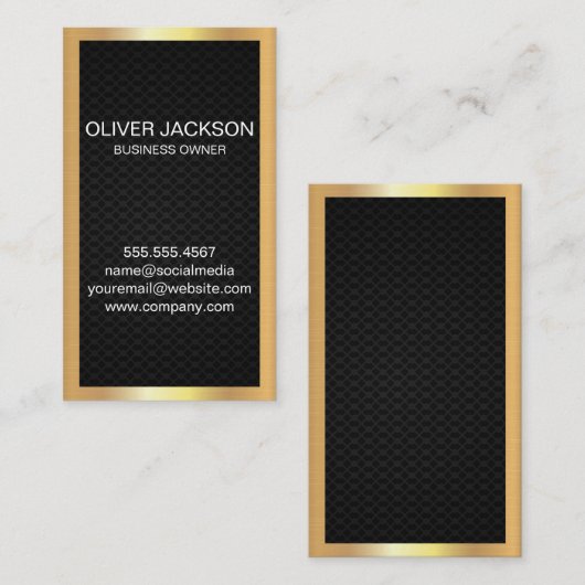 Carte De Visite Bordure or élégante | Maillage noir (Devant / Derrière)